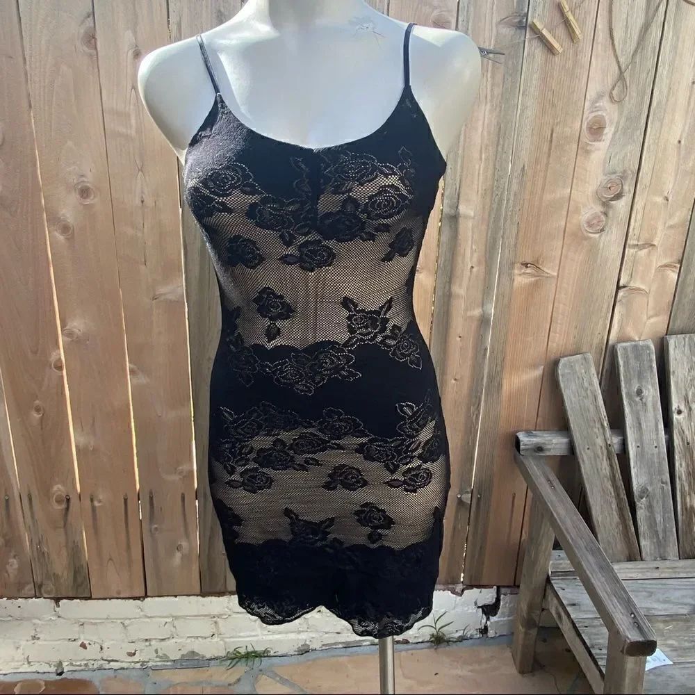 Bebe black lace body-con mini dress size small
